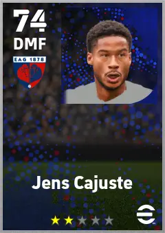 Jens Cajuste eFootball 2026 player card — 74 OVR DMF