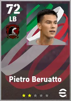 Pietro Beruatto eFootball 2026 player card — 72 OVR LB