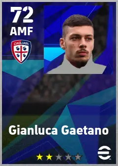 Gianluca Gaetano eFootball 2026 player card — 72 OVR AMF
