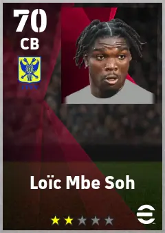 Loic Mbe Soh eFootball 2026 player card — 70 OVR CB