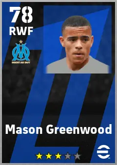 Mason Greenwood eFootball 2026 player card — 78 OVR RWF