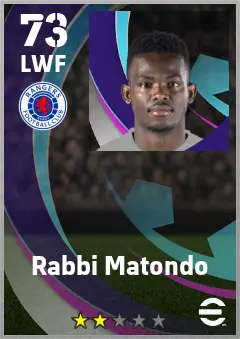 Rabbi Matondo eFootball 2026 player card — 73 OVR LWF