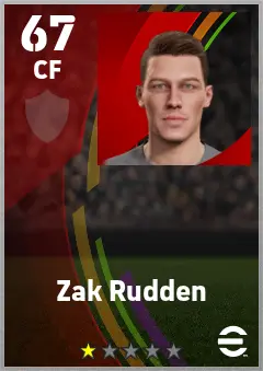 Zak Rudden eFootball 2026 player card — 67 OVR CF
