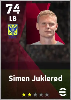 Simen Juklerod eFootball 2026 player card — 74 OVR LB