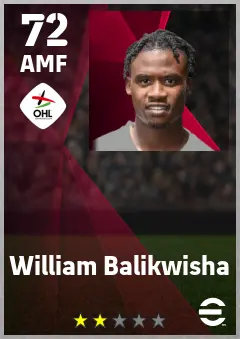 William Balikwisha eFootball 2026 player card — 72 OVR AMF