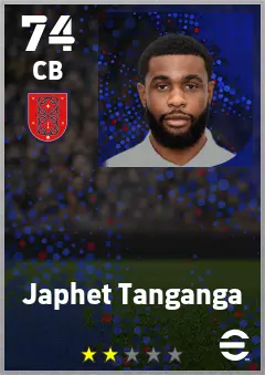 Japhet Tanganga eFootball 2026 player card — 74 OVR CB