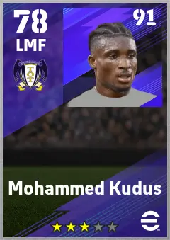 Mohammed Kudus eFootball 2026 player card — 78 OVR LMF