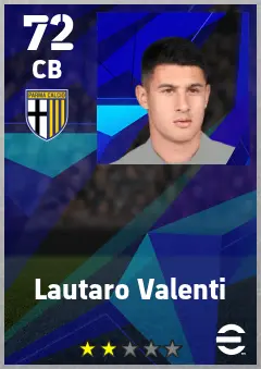 Lautaro Valenti eFootball 2026 player card — 72 OVR CB