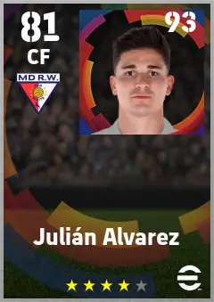 Julian Alvarez eFootball 2026 player card — 81 OVR CF