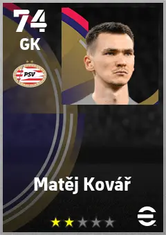 Matej Kovar eFootball 2026 player card — 74 OVR GK