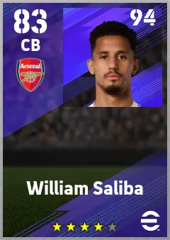 William Saliba eFootball 2026 player card — 83 OVR CB