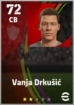 Vanja Drkusic eFootball 2026 player card — 72 OVR CB