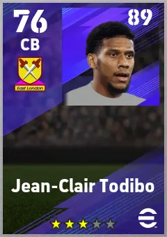 Jean-Clair Todibo eFootball 2026 player card — 76 OVR CB