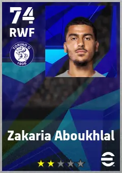 Zakaria Aboukhlal eFootball 2026 player card — 74 OVR RWF
