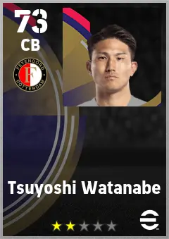 Tsuyoshi Watanabe eFootball 2026 player card — 73 OVR CB