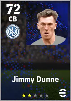 Jimmy Dunne eFootball 2026 player card — 72 OVR CB