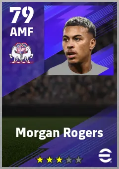 Morgan Rogers eFootball 2026 player card — 79 OVR AMF
