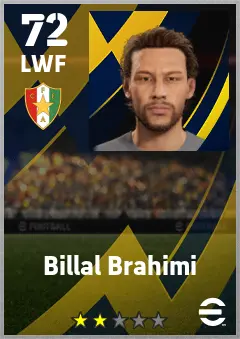 Billal Brahimi eFootball 2026 player card — 72 OVR LWF
