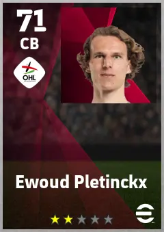 Ewoud Pletinckx eFootball 2026 player card — 71 OVR CB