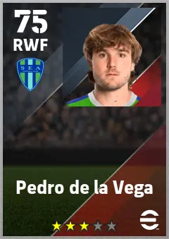 Pedro de la Vega eFootball 2026 player card — 75 OVR RWF