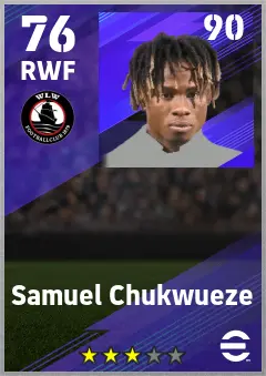 Samuel Chukwueze eFootball 2026 player card — 76 OVR RWF