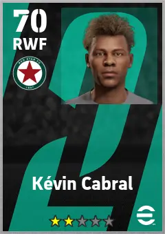 Kevin Cabral eFootball 2026 player card — 70 OVR RWF