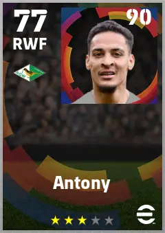 Antony eFootball 2026 player card — 77 OVR RWF