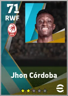Jhon Cordoba eFootball 2026 player card — 71 OVR RWF