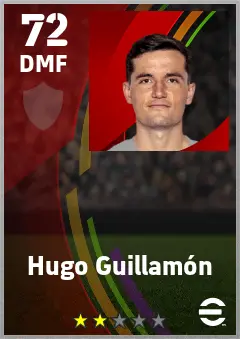 Hugo Guillamon eFootball 2026 player card — 72 OVR DMF