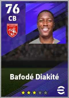 Bafode Diakite eFootball 2026 player card — 76 OVR CB