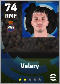 Valery eFootball 2026 player card — 74 OVR RMF