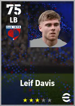 Leif Davis eFootball 2026 player card — 75 OVR LB