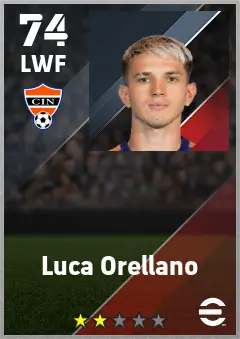 Luca Orellano eFootball 2026 player card — 74 OVR LWF