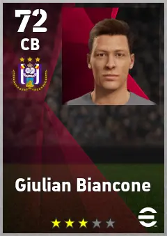 Giulian Biancone eFootball 2026 player card, 72 OVR CB