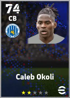 Caleb Okoli eFootball 2026 player card — 74 OVR CB