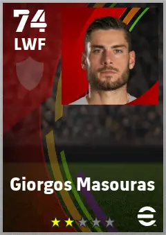 Giorgos Masouras eFootball 2026 player card — 74 OVR LWF