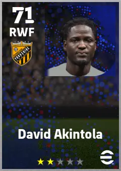 David Akintola eFootball 2026 player card — 71 OVR RWF