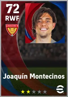 Joaquin Montecinos eFootball 2026 player card — 72 OVR RWF