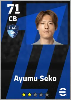 Ayumu Seko eFootball 2026 player card — 71 OVR CB