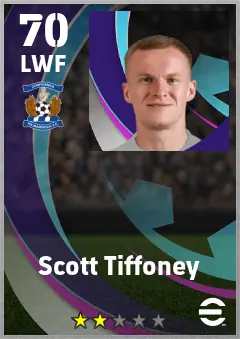 Scott Tiffoney eFootball 2026 player card — 70 OVR LWF