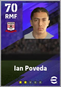 Ian Poveda eFootball 2026 player card — 70 OVR RMF