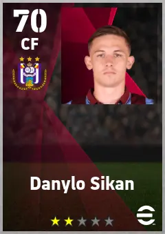 Danylo Sikan eFootball 2026 player card — 70 OVR CF