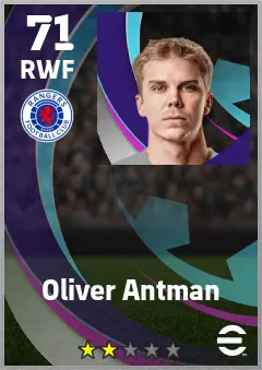 Oliver Antman eFootball 2026 player card — 71 OVR RWF