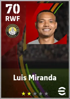 Luis Miranda eFootball 2026 player card — 70 OVR RWF