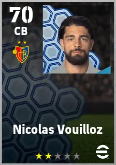 Nicolas Vouilloz eFootball 2026 player card — 70 OVR CB
