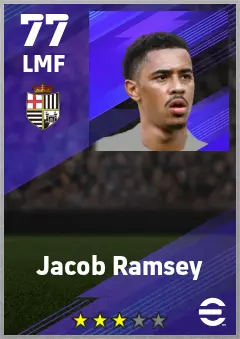 Jacob Ramsey eFootball 2026 player card — 77 OVR LMF