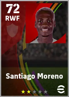 Santiago Moreno eFootball 2026 player card — 72 OVR RWF