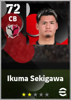 Ikuma Sekigawa eFootball 2026 player card — 72 OVR CB
