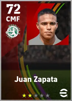 Juan Zapata eFootball 2026 player card — 72 OVR CMF