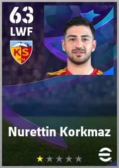 Nurettin Korkmaz eFootball 2026 player card — 63 OVR LWF